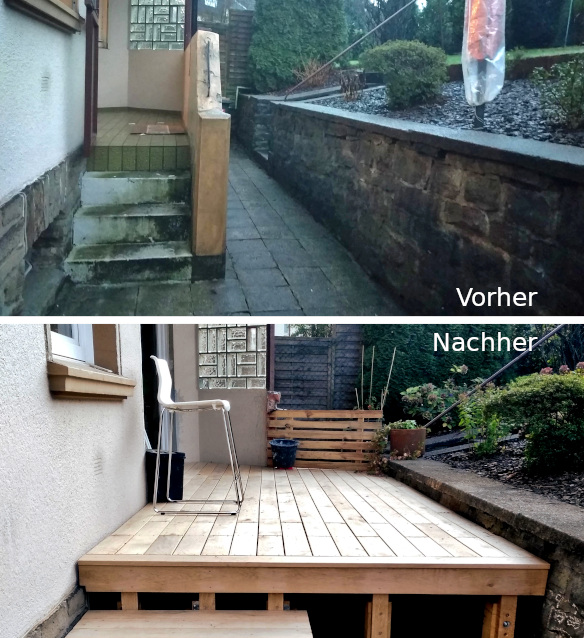 Foto: Terrasse aus Eiche - vorher und nachher